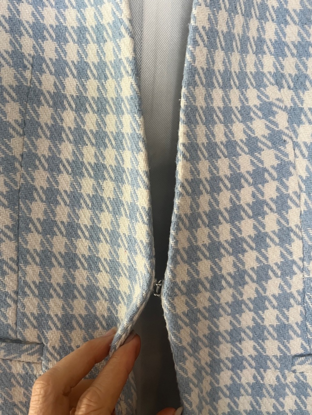 Zara Light Blue & White Houndstooth Collarless Blazer - Picture 5 of 14